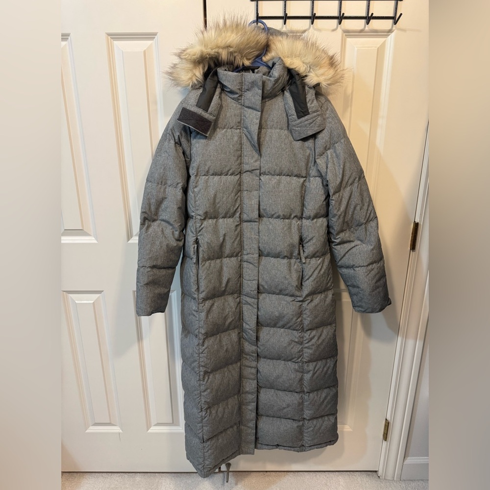 Small L.L. Bean Ultra Warm Long Down Feather Jacket Coat - Graphite Heather